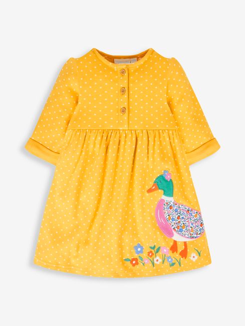 JoJo Maman Bébé Mustard Yellow Duck Appliqué Button Front Dress
