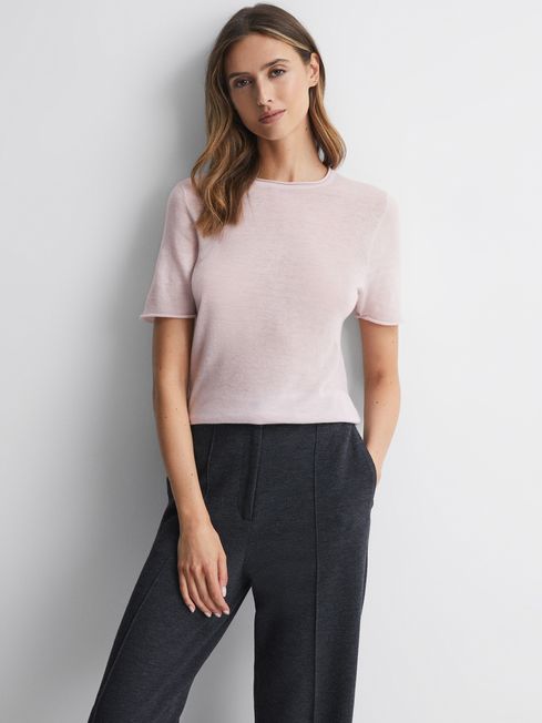 Reiss Neutral Alicia Knitted Crew Neck T-Shirt