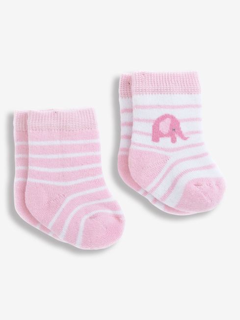 JoJo Maman Bébé Pink Girls' 2-Pack Stripe Elephant Baby Socks