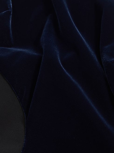 Reiss Black/Navy Cassie One-Shoulder Velvet-Satin Midi Dress