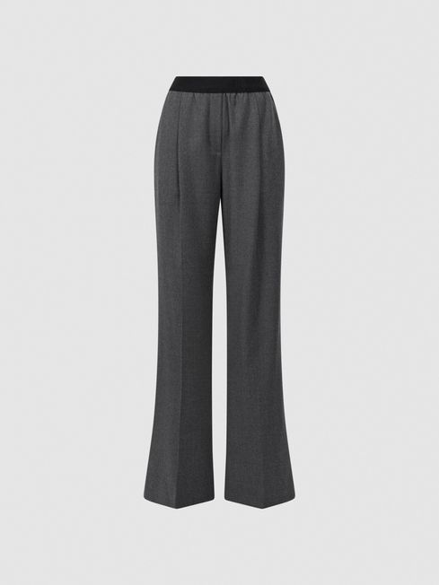 Petite grey wide leg trousers hotsell