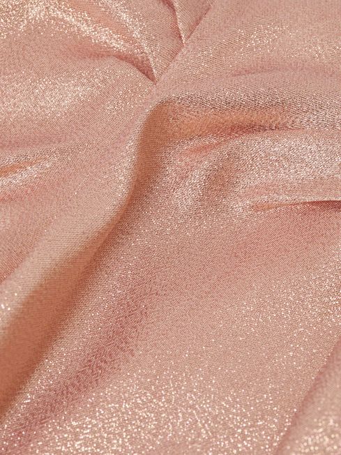 Reiss Pink Lexi Senior Metallic Puff Sleeve Dress