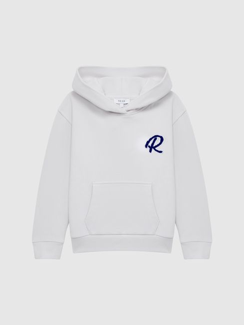 Reiss Ice Blue Cade Junior Relaxed Garment Dyed Logo Hoodie