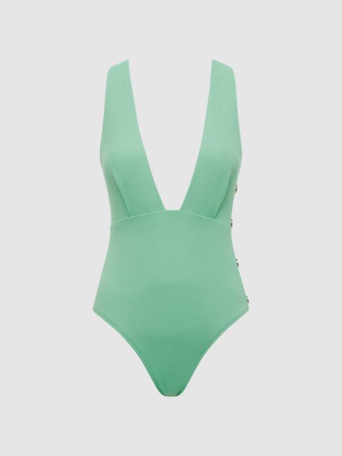 Green plunge swimsuit hotsell