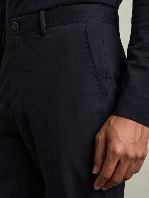 Reiss Navy Pitch Slim Fit Washed Cotton Blend Chinos