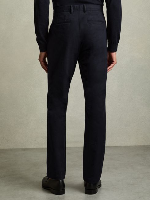 Reiss Navy Pitch Slim Fit Washed Cotton Blend Chinos