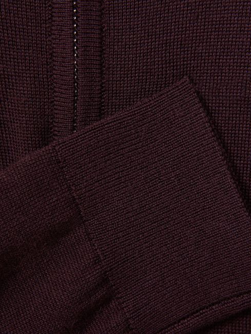 Reiss Bordeaux Blackhall Senior Slim Fit Merino Wool Zip Neck Jumper