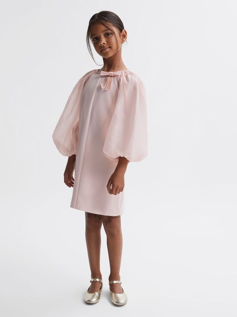 Reiss Pink Lauren Junior Blouson Sleeve Bow Dress