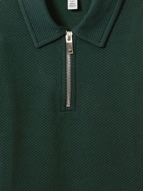 Senior Textured Half-Zip Polo Shirt in Emerald