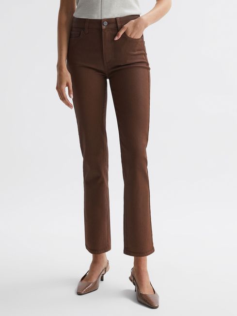 Reiss Cognac Luxe Cindy Paige Mid Rise Cropped Jeans