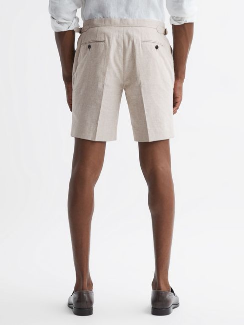 Reiss Oatmeal Craft Slim Fit Cotton-Linen Check Adjustable Shorts