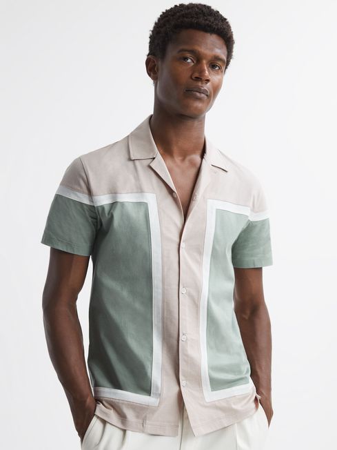Reiss Sage Multi Noble Mercerised Colourblock Cuban Collar Shirt