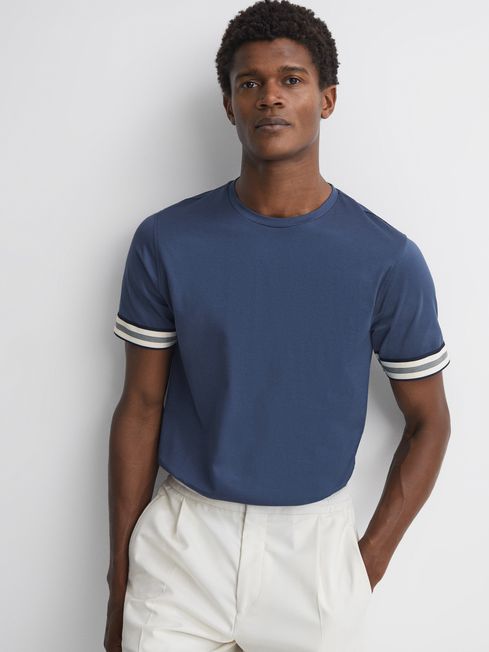 Reiss Dune Mercerised Cotton Striped T-Shirt | REISS USA