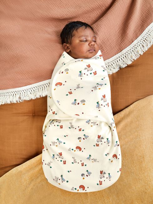 JoJo Maman Bébé Cream Woodland Swaddle with Zip