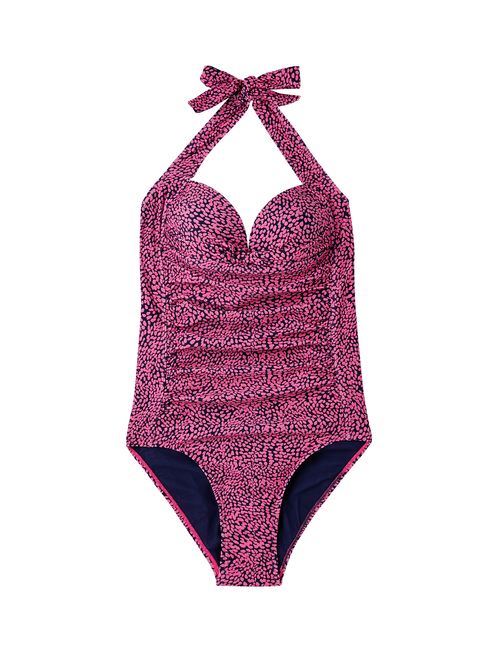 Buy Joules Pink Black Jasmine Halterneck Swimsuit from the Joules