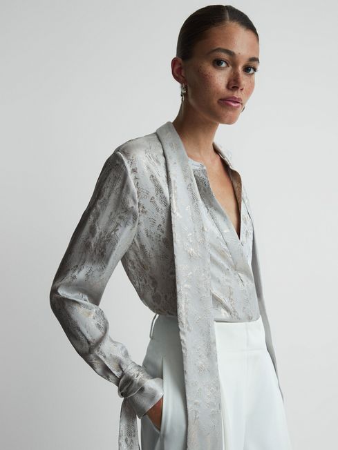 Reiss - palma premium metallic removable tie detail blouse