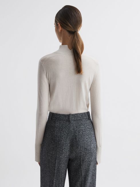 Reiss Stone Kylie Merino Wool Fitted Funnel Neck Top