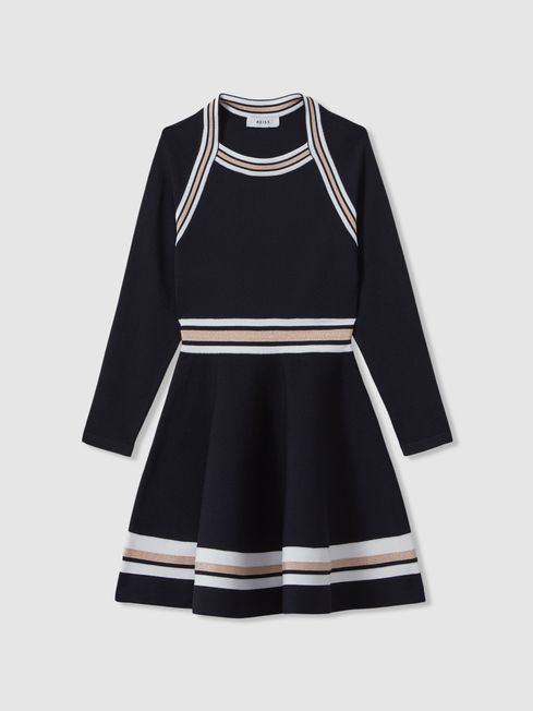 Reiss Navy Fallon 13-14 yrs Sparkle Trim Knitted Skater Dress