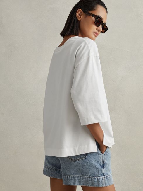 Reiss White Cassie Oversized Cotton Crew Neck T-Shirt