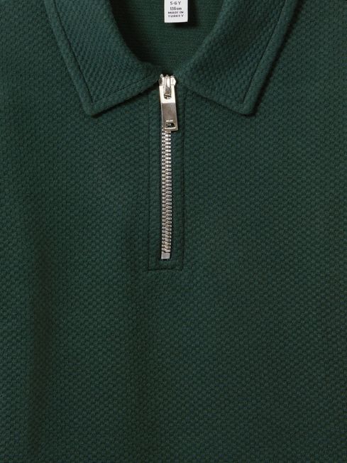 Junior Textured Half-Zip Polo Shirt in Emerald