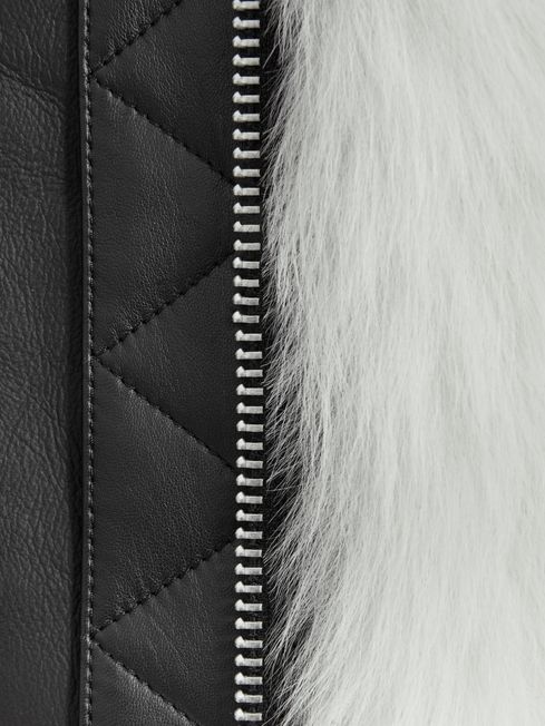 Carson Ivory/Black Leather-Shearling Zip-Through Jacket