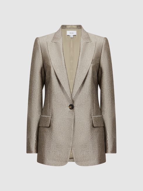 Metallic Single Breasted Blazer in Gold