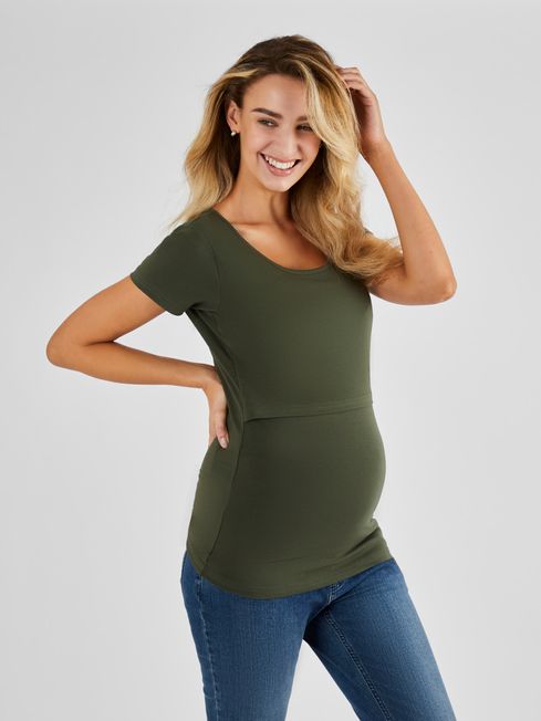 JoJo Maman Bébé Khaki Green Maternity & Nursing T-Shirt