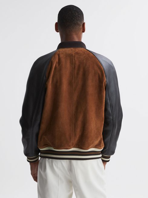 Reiss Tobacco Mackay Suede Leather Bomber Jacket