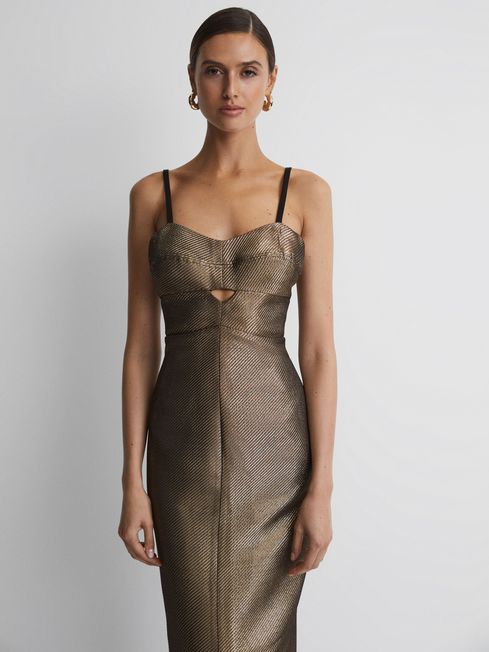 Reiss Mina Metallic Bodycon Midi Dress REISS Rest of Europe