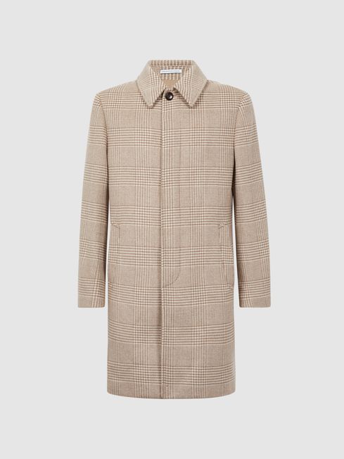 Reiss Oatmeal Bellagio Wool Check Mid Length Coat