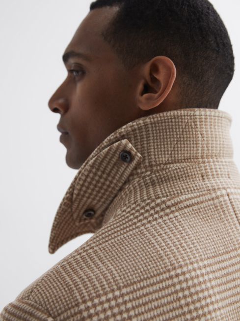 Reiss Oatmeal Bellagio Wool Check Mid Length Coat