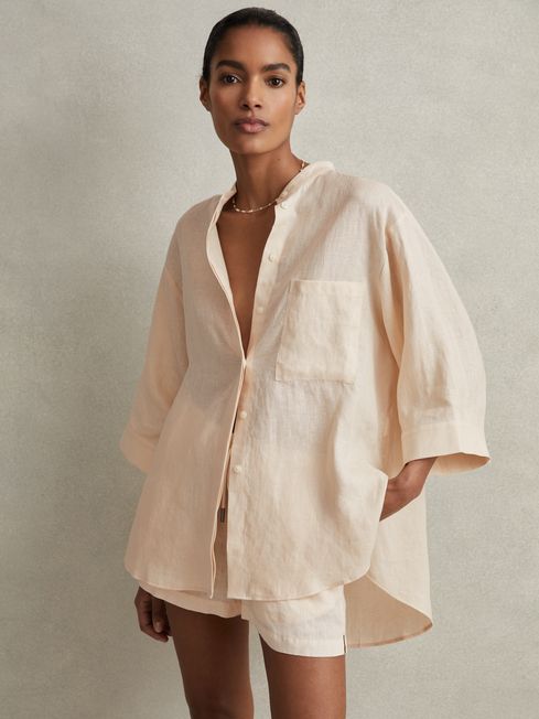 Reiss Blush Winona Relaxed Sleeve Linen Shirt