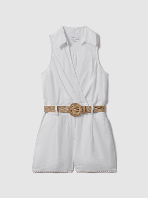 Reiss Mila Linen Double Breasted Belted Playsuit REISS