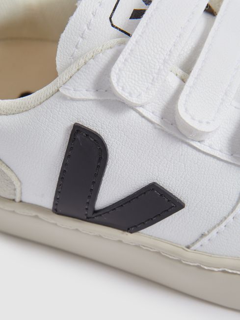 Veja Small V-10 Suede Velcro Trainers in White/Black