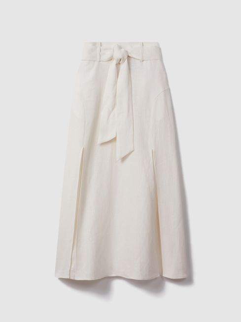 High Rise Linen Maxi Skirt in White