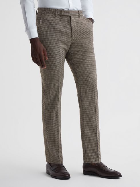 Reiss Brown Ground Slim Fit Puppytooth Trousers