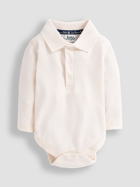 JoJo Maman Bébé Ecru Plain Long Sleeve Polo Shirt Body