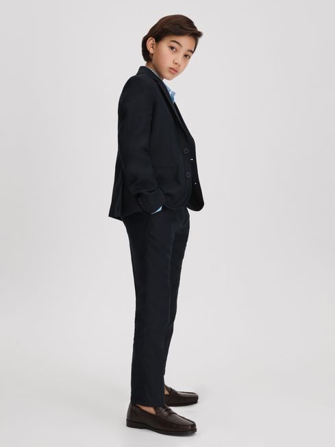 Reiss Navy Kin 9-13 yrs Slim Fit Single Breasted Linen Blazer