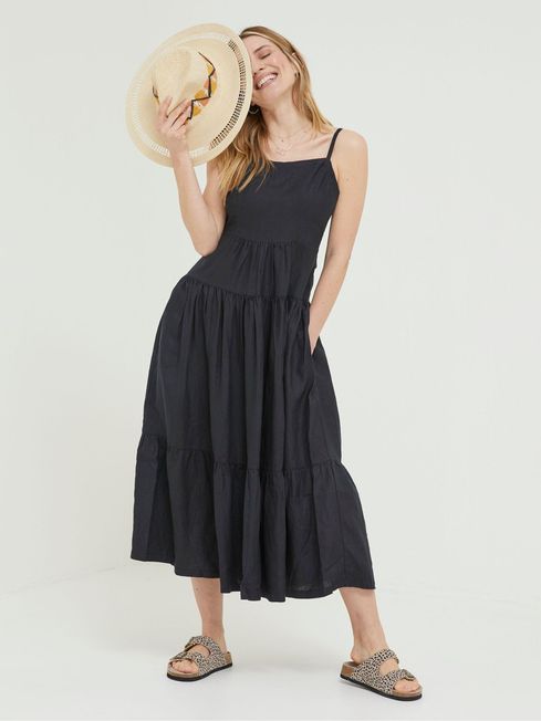 Black Linen Julien Midi Dress