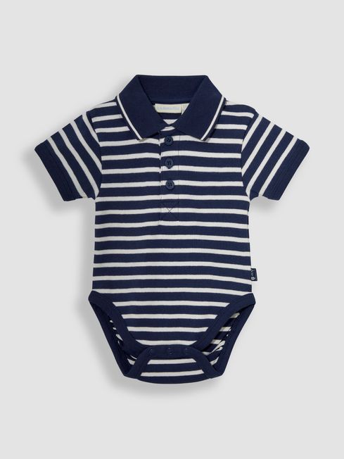 JoJo Maman Bébé Navy Ecru Stripe Stripe Short Sleeve Polo Shirt Body