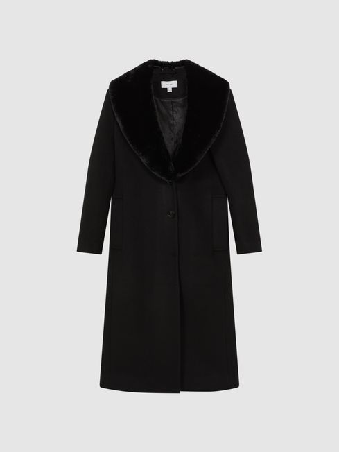 Reiss Laurie Wool Blend Removable Faux Fur Collar Coat | REISS USA