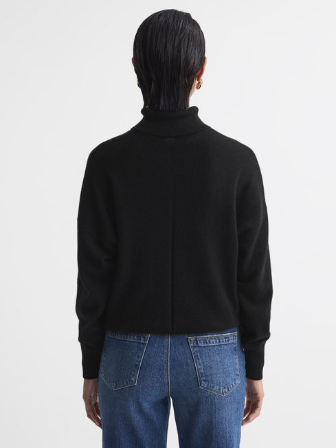 Reiss Black Mabel Fitted Cashmere Roll Neck Top