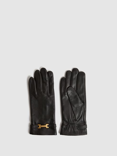 Reiss Black Harriet Leather Hardware Gloves