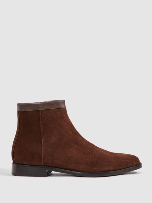 Reiss Brown Clay Suede Zip-Through Boots