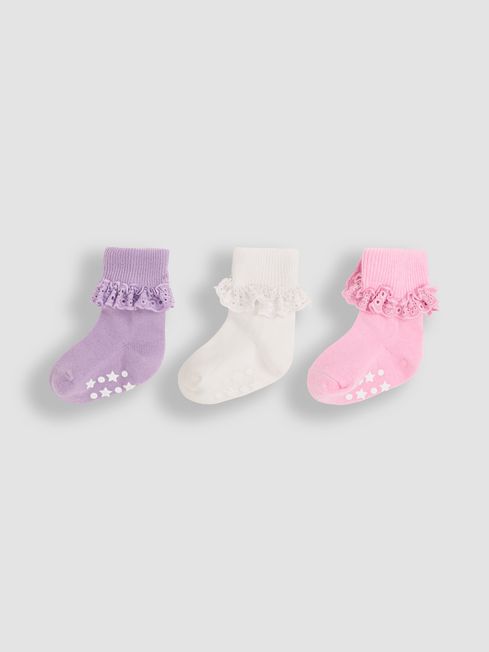 JoJo Maman Bébé Lilac Purple 3-Pack Frilly Socks