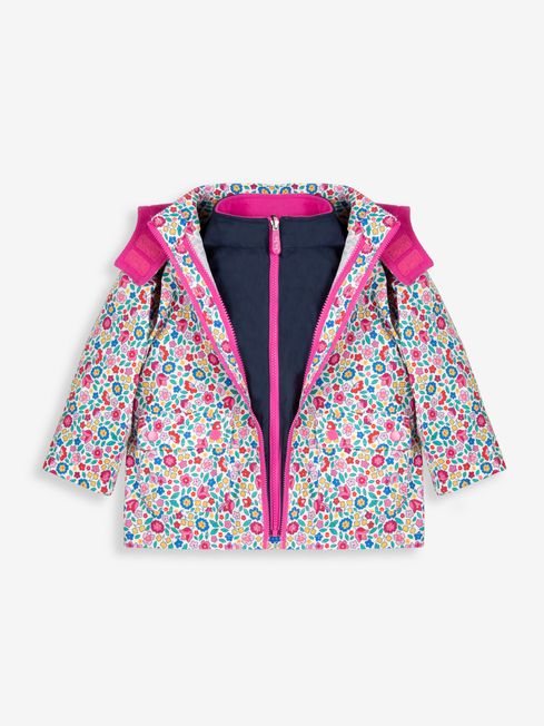 JoJo Maman Bébé Pink Girls' Floral 4-in-1 Waterproof Polarfleece Jacket