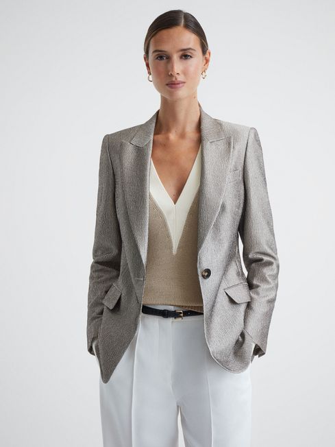 Contrast Trim Metallic V Neck Jumper in Gold REISS USA