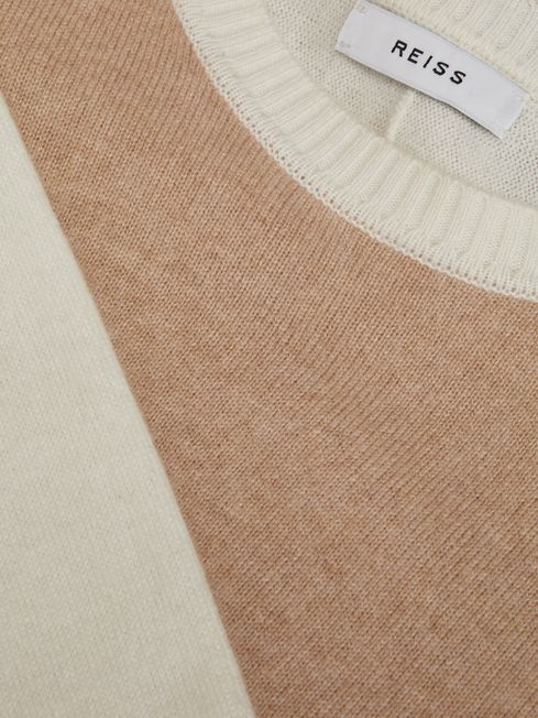 Reiss Camel Audrey Senior Colourblock Crew Neck Jumper