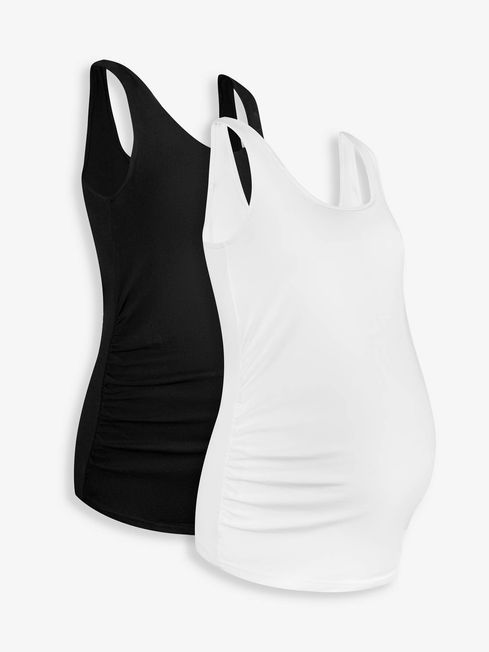 JoJo Maman Bébé Black & White 2-Pack Ruched Maternity Vest Tops