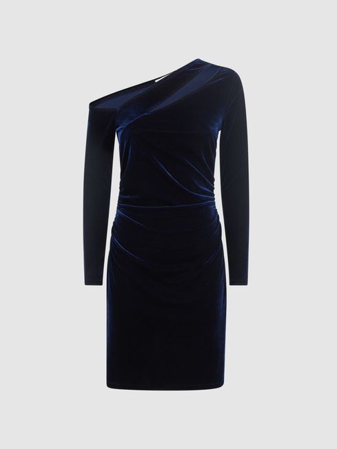 Reiss Navy Camilla Velvet Off-The-Shoulder Mini Dress